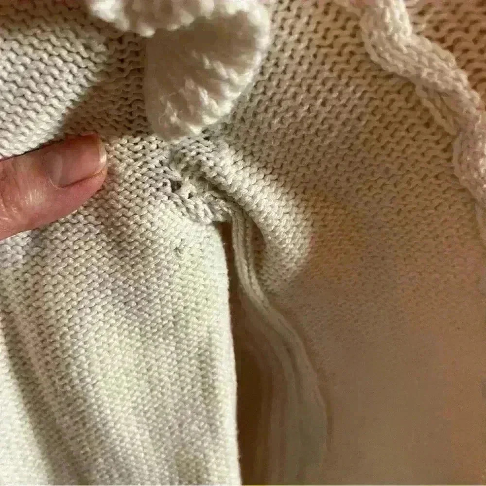 Ann Taylor Loft White Knit Sweater Ruffle Sleeve Cable Knit Women’s Size Medium - Picture 7 of 12